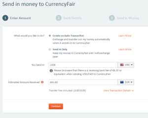 CurrencyFair transaction setup